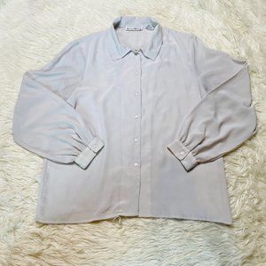 HANA SUNG-II Vtg Button Up Long Sleeve Lightweight Blouse Lt Blue Womens Size 14
